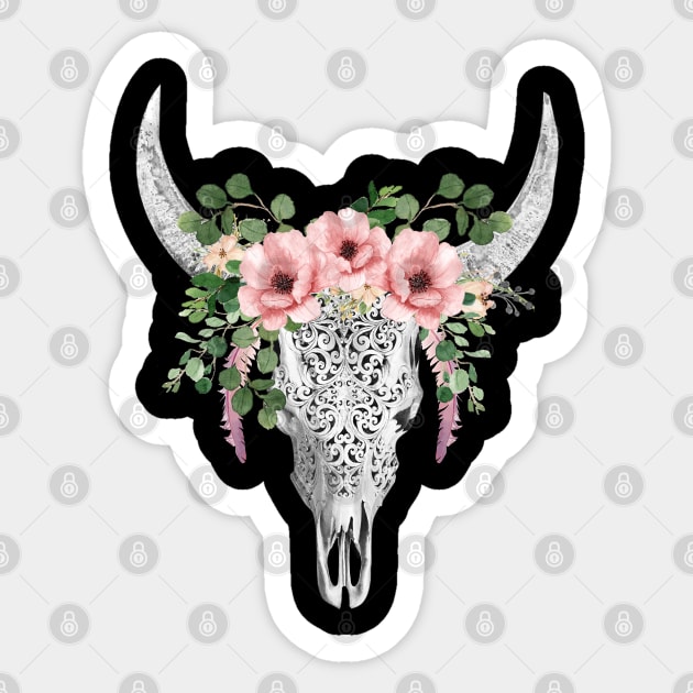 Cow skull floral 3 Sticker by Collagedream